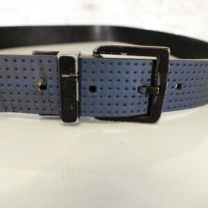 Navy Leather Belt Mens 34 Perforated Reversible‎ Buckle KENNETH COLE Reaction